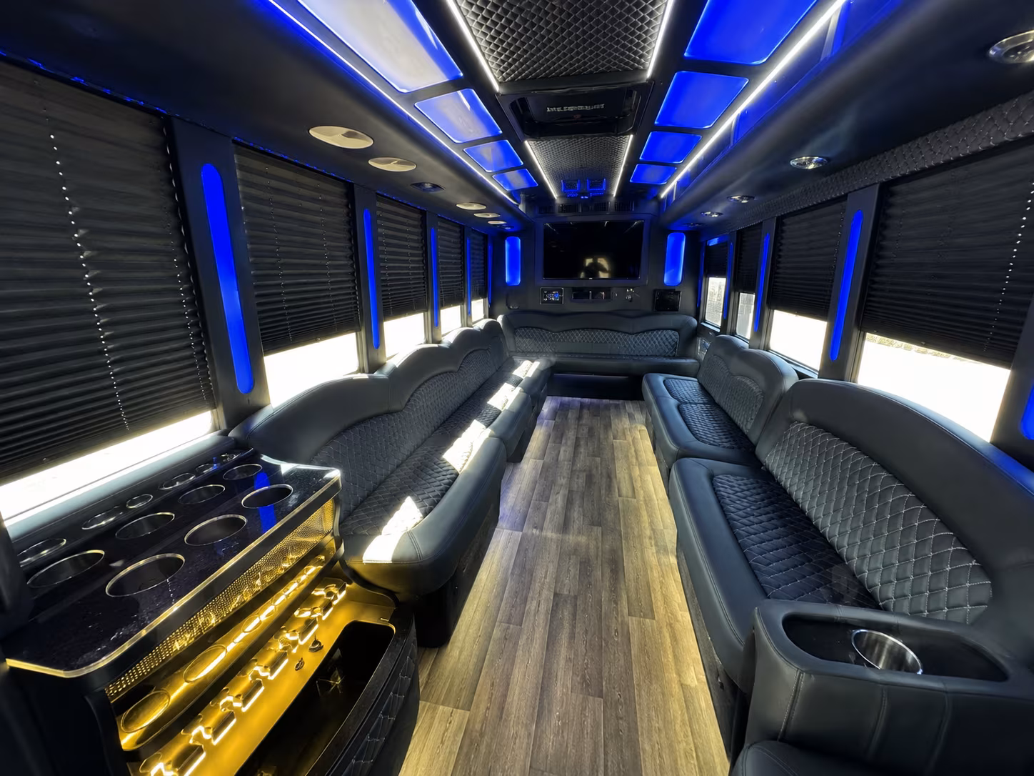 Passenger watching the Fresno scenery during a regional party bus road trip
